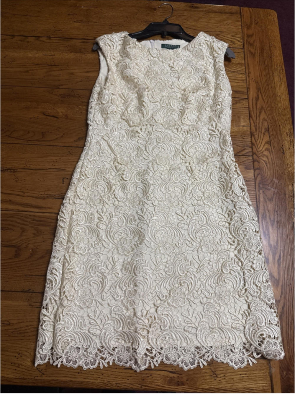 Lauren Ralph Lauren Vintage Ivory Lace Overlay Dress Sz8 Sleeveless U5